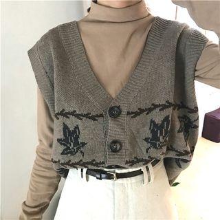 Floral Print V-neck Knit Vest