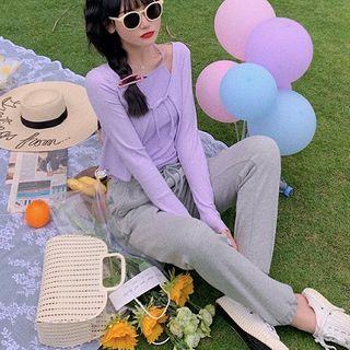 Set:plain Strap Top + Plain Long-sleeve Cardigan