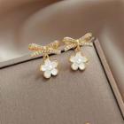 Bow Flower Drop Earring 1 Pair - Gold & White - One Size