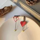 Non-matching Heart Drop Earring 1 Pair - Silver Needle - Non-matching Earrings - Heart - Red - One Size