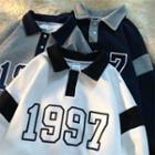 Contrast Collar Number Print Polo Sweatshirt