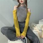Cutout-shoulder Colorblock Crop Knit Top / High-waist Straight-cut Dress Pants