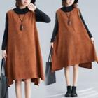 A-line Corduroy Pinafore Dress As Shown In Figure - One Size