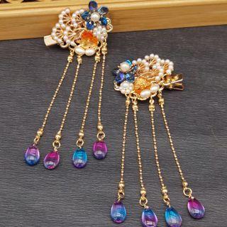 Faux Pearl Flower Fringed Hair Clip 1 Pair - L67 - Gold - One Size