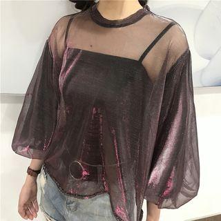 Set: Sheer Long-sleeve Top + Spaghetti Strap Top