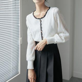 Contrast Trim Mesh Panel Knit Top