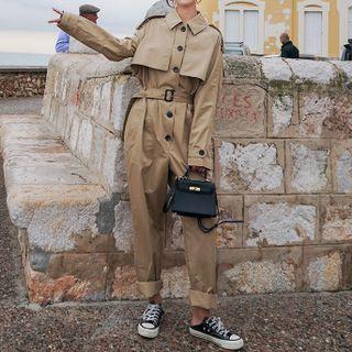 Button-up Long-sleeve Collared Jumpsuit