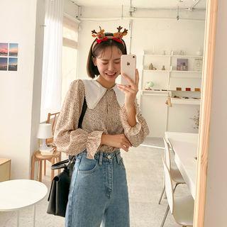 Wide-collar Floral Blouse