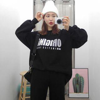 Drop-shoulder Letter Print Napped Sweatshirt