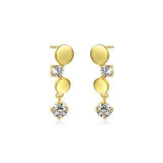 Sterling Silver Plated Gold Simple Fashion Geometric Round Stud Earrings With Cubic Zirconia Golden - One Size