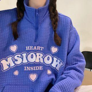 Long-sleeve Waffle High-neck Embroidered Sweatshirt