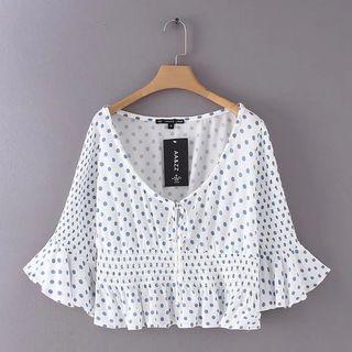 Short-sleeve Dotted Ruffled Top