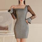 Striped Panel One-shoulder Sheath Dress