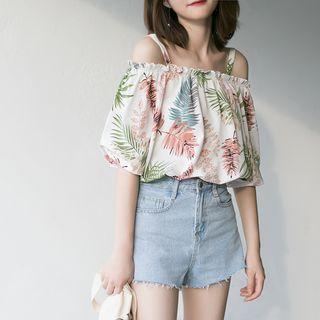 Printed Frilled Spaghetti Strap Top
