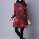 Print Long Sleeve Turtleneck Quilted Dress