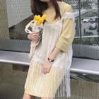 Set: Sleeveless Sheer Top + 3/4-sleeve Dress