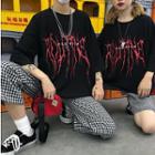 Couple Matching Print Loose-fit Short-sleeve T-shirt Black - One Size