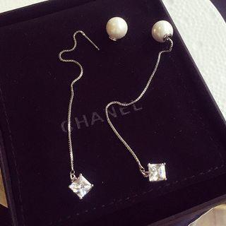 Crystal Pearl Sterling Silver Drop Earrings