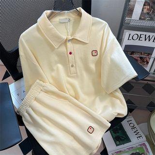 Set: Short-sleeve Collar Applique T-shirt + Shorts