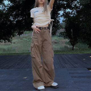 Short-sleeve Lettering Striped T-shirt / Cargo Pants