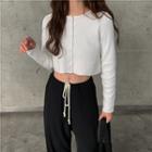 Drawstring Wide-leg Pants / Cropped Long-sleeve Knit Top