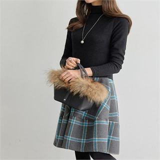 Knit Plaid Mock Two-piece Dress