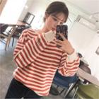 Letter-embroidered Striped Sweatshirt