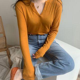 Long-sleeve Notched Top