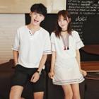 Couple Matching Set: Split-neck T-shirt / Shorts / Short-sleeve T-shirt + Skirt
