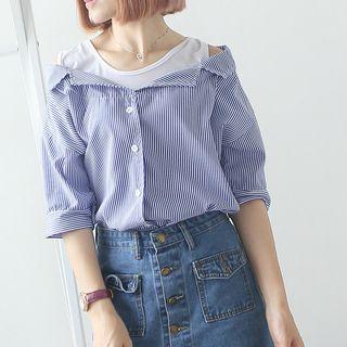 Mock Two-piece Elbow-sleeve Shirt
