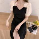 Short-sleeve Two Tone Mini Dress / Midi Dress
