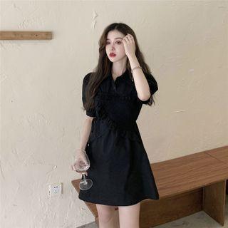 Plain Ruffle Drawstring A-line Dress