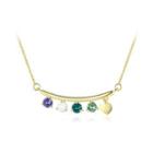 925 Sterling Silver Plated Gold Simple Bar Austrian Element Crystal Pendant Necklace Golden - One Size