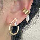 Rhinestone Faux Pearl Alloy Cuff Earring 1 Pair - 2649a - Gold - One Size