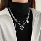 Pixelated Heart Pendant Layered Stainless Steel Necklace Silver - One Size