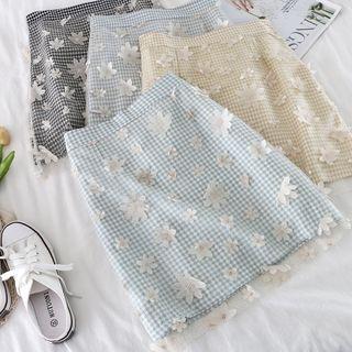 Flower Detail Gingham A-line Skirt