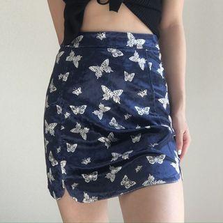 Butterfly Print Mini Velvet Pencil Skirt