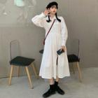 Long-sleeve Peter Pan Collar Midi A-line Dress White - One Size
