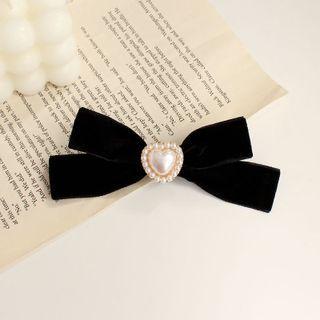 Heart Bow Hair Clip 1 Pc - White & Black - One Size