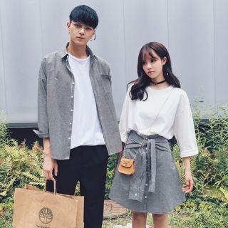 Couple Matching Long-sleeve T-shirt / Plaid Shirt / A-line Skirt