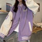 Long-sleeve Corduroy Color-block Jacket