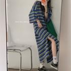 Short-sleeve Striped Midi T-shirt Dress Blue & Green - One Size