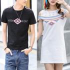 Couple Matching Printed Short Sleeve T-shirt / Cut Out Shoulder Short Sleeve Dress