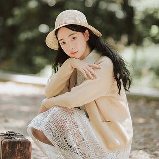 Dual-pocket Open-front Cardigan Almond - One Size