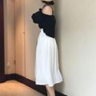 Cold Shoulder 3/4-sleeve Blouse / Midi Skirt