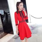 Elbow-sleeve Bow A-line Dress