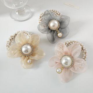 Faux Pearl Flower Mesh Hair Tie