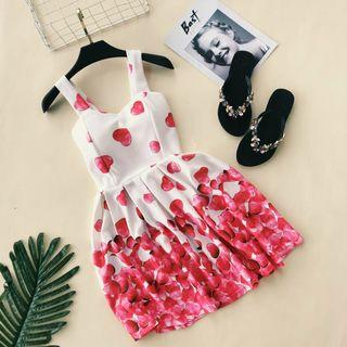 Strappy A-line Heart Print Dress