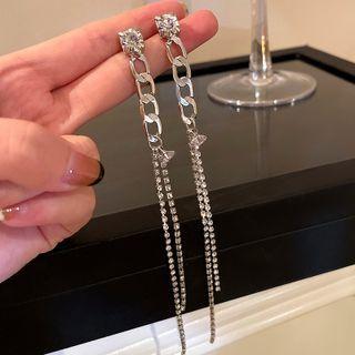 Rhinestone Alloy Fringed Earring 1 Pair - Long Edition - Silver - One Size