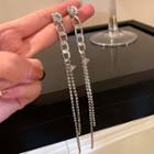 Rhinestone Alloy Fringed Earring 1 Pair - Long Edition - Silver - One Size